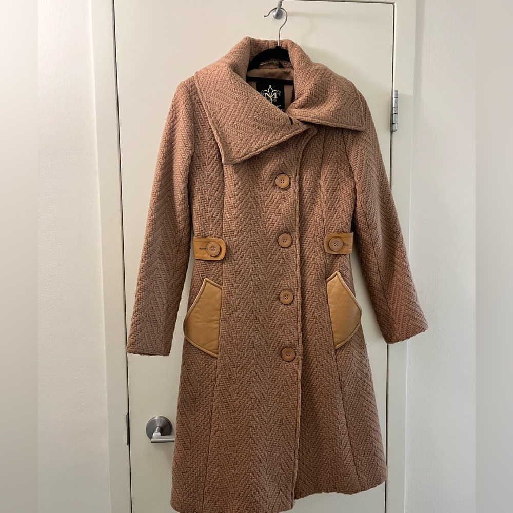Mackage Brown Coat with Leather Tan Accents, size P/S.